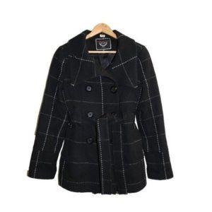 🔴 LAST CHANCE 🔴 RW&Co Black Checkered Wool Double Breasted Peacoat Jacket